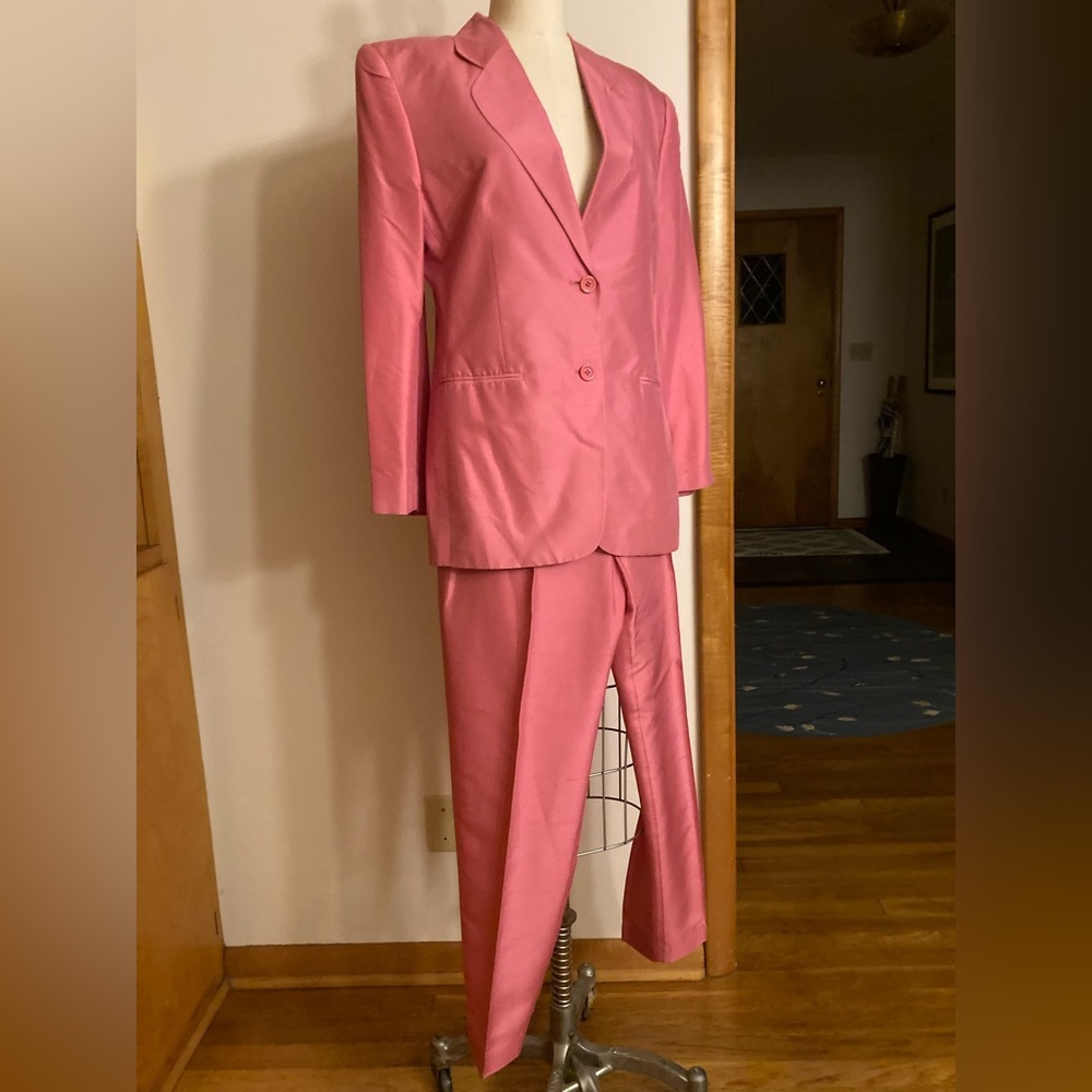 More’lle Lustrous Pink Silk Pant Suit Spring Easter Coords Pastel Contemporary - Picture 6 of 14